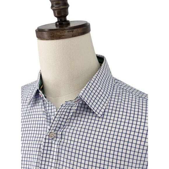 J. McLaughlin Men’s Button-Down Shirt | Size L | Blue Checkered Print EUC Preppy - Picture 2 of 8
